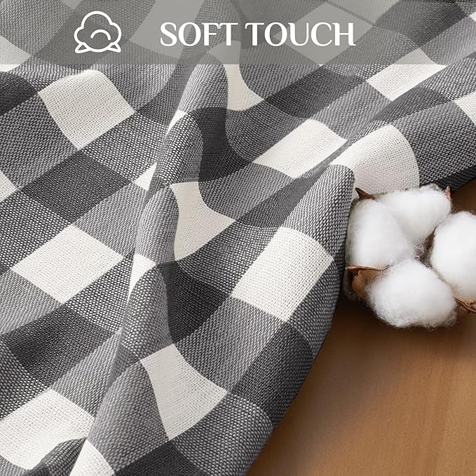 Softalker Checkered Tablecloth Rectangle, Outdoor Linen Cotton Gingham Table Cloth with Tassel, Heavy Duty Wrinkle Free Buffalo Plaid Table Cover for Kitchen Dining Summer Party - 55 x 70 Inch, Black