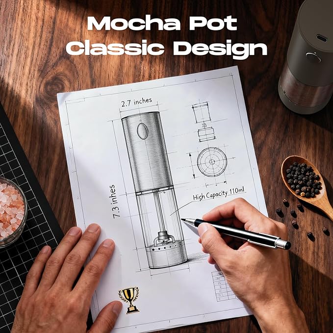 Electric Salt and Pepper Grinder Set, Rechargeable Automatic Salt and Pepper Shaker with 6 Adjustable Coarseness, Large-Capacity Pepper Mill Kitchen Appliances Gifts for Women(Brown）