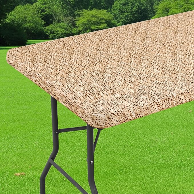 Smiry Spandex Fitted Tablecloth for 8 Foot Rectangle Tables, Washable Picnic Table Cover with Elastic, Stretch Reusable Table Cloth for Outdoor, Camping, Dining & Kitchen (Weave, 30"x96")