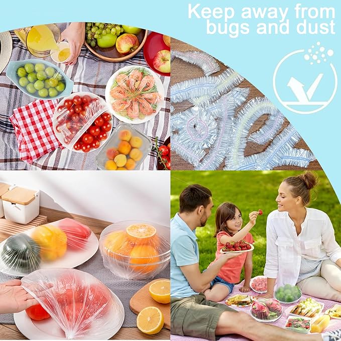 500pcs Plastic Bowl Covers Food Cover, Food Fresh Keeping Bags Elastic Reusable Plastic Stretch Elastic Food Storage Covers Kitchen Dining Plate Bread Proofing Universal Kitchen Wrap (Color-M)