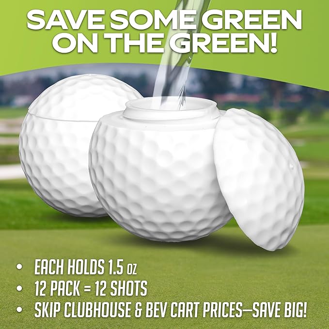 GoSports Mulligan Shots Golf Ball Shot Glasses with Lids - 12 Pack - Funny Golf Gifts for Men