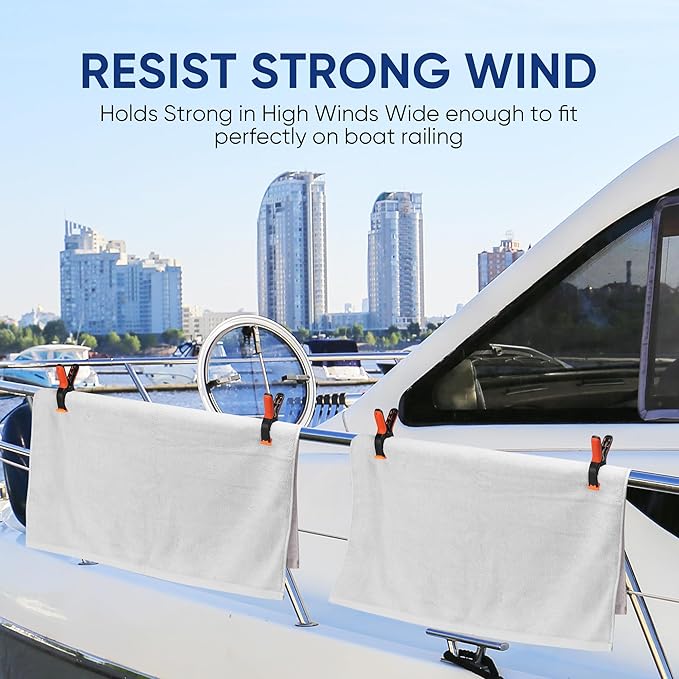 8 Pack Marine Boat Rail Towel Clips-Pontoon Boat Accessories-Storm Proof &Dual Locking Technology Pontoon, Purpose Towel Clips for Boat, Chairs, Camping, Fishing, Tarps