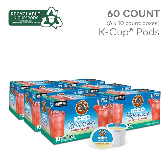 The Original Donut Shop Iced Refreshers, Watermelon Breeze Flavor, Keurig Single Serve K-Cup Pods, Brew Over Ice, 60 Count (6 Packs of 10)