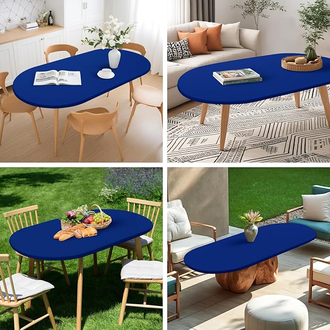 Fitted Oval Tablecloth 42 x 60 Inch Elastic Table Cloth, Stretch Spandex Table Cover Royal Blue Washable Polyester Top Cap Cover for Dining Picnic Camping Indoor and Outdoor