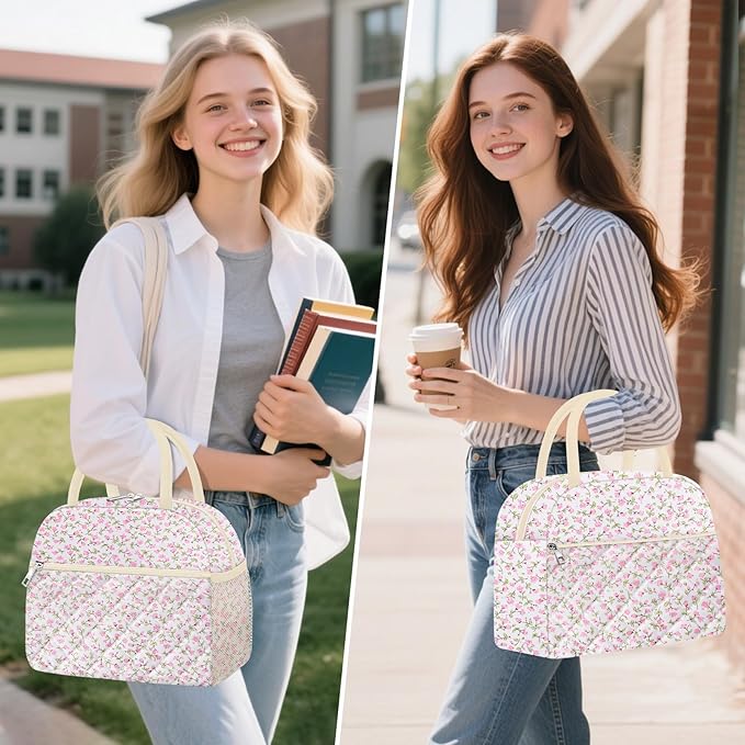 KUBYA Lunch Bag Lunch Box for Women Adult Men Insulated Quilted Reusable Large Lunch Tote Bag Leakproof Simple Cooler Bag for Work Office Picnic Beach or Travel