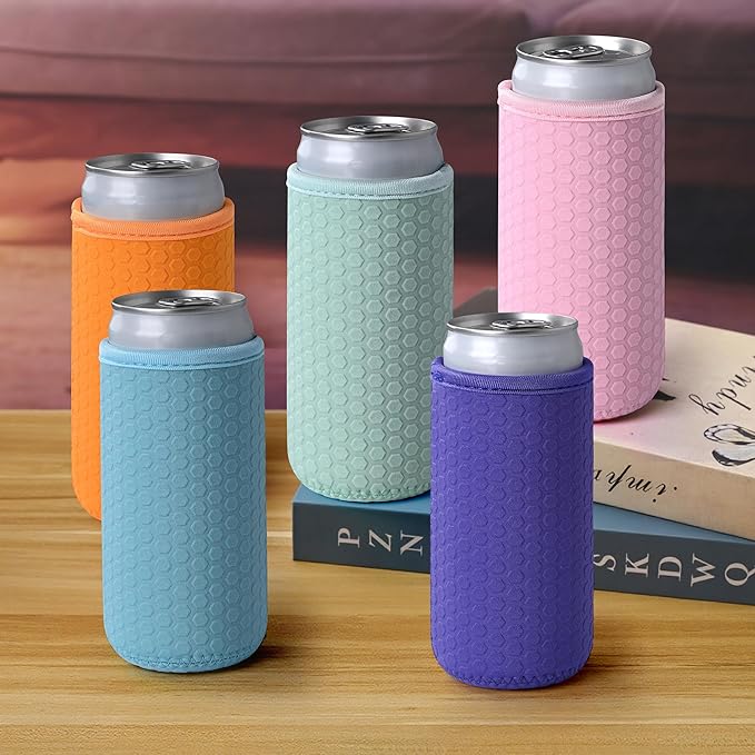 5 Pcs Insulated Slim Can Sleeve, Reusable Skinny Tall Can Cooler Sleeves, Non-slip Neoprene Beer Bottle Cover Holder for 12oz Slim Can Soda and Beer (Colorful2)