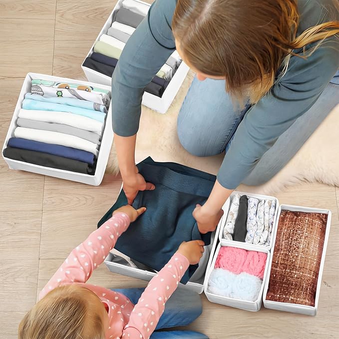 Drawer Clothing Organizer 16-Pack, White 3 Sizes Underwear Drawer Dividers, Fabric Folding Wardrobe Organizer, Can Store Baby Clothes, Bras, Underwear, Panties, Belts, Socks, Ties