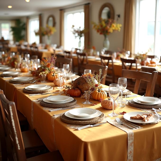 sancua Thanksgiving Tablecloths for 8 Foot Rectangle Tables, 6 Pack Light Brown - Washable Polyester Fabric Fall Table Cloth for Harvest Party, Birthday, Banquet Reception, 60x120 Inch Bronze