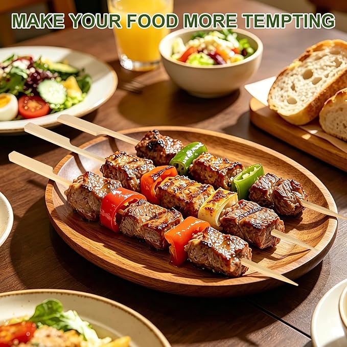 200PCS Bamboo Skewers for Appetizers, 10 IN Long Fancy Toothpicks for Appetizers Cocktail Picks, Flat Paddle Wooden Skewers Food Sticks for Fruit Kabobs Charcuterie BBQ Grilling Party Supplies