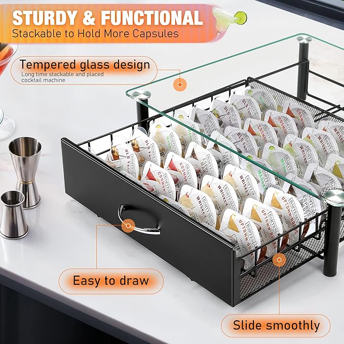 Cocktail Beverage Storage Drawer for Bartesian Capsules, Cocktail Pod Holder Organizer for Bartesian Cocktail Machine Compatible with BEV by Black & Decker Cocktail Machine, Holds Up to 36 Capsules
