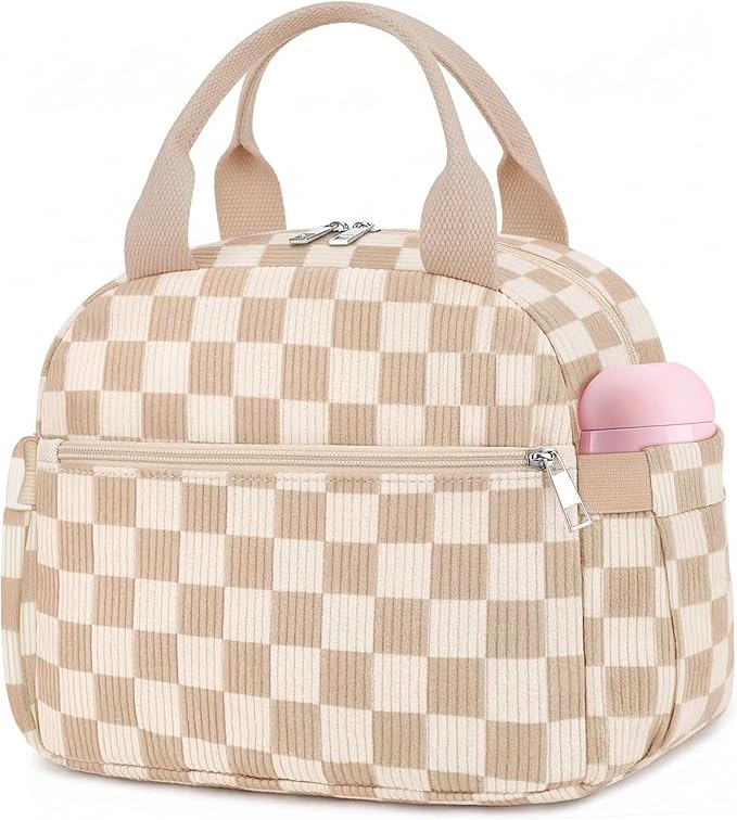 KUBYA Lunch Box for Women, Cute Corduroy Insulated Lunch Bag Women Reusable Work Simple Adults Large Lunch Boxes Tote Bag Men Cooler Bag