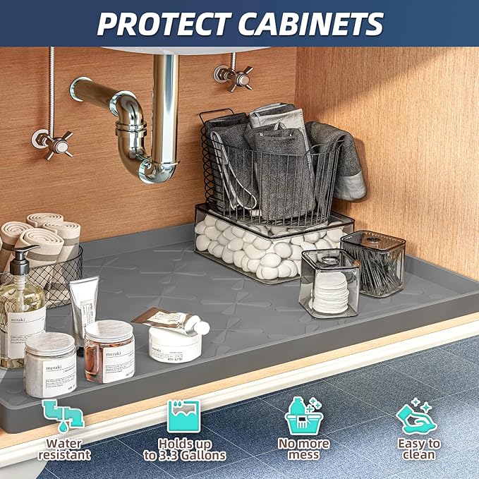 SIKADEER 40" x 22" Under Sink Mat Waterproof, Silicone Mat Kitchen Drawer Shelf and Cabinet Liner, Sink Protector for Kitchen Organizers and Storage, Boot Tray Pet Food Mats