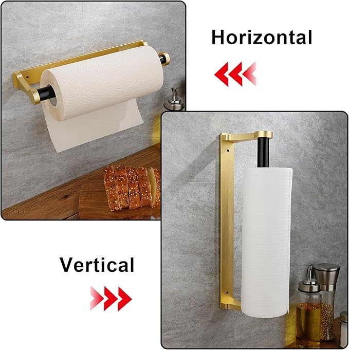 MONEER Paper Towel Holder Under Cabinet, Paper Towel Holder, Aluminum Alloy Kitchen Towel Holders, Self Adhesive Kitchen Roll Holder for Kitchen, Bathroom, Living Room (Glow Gold)