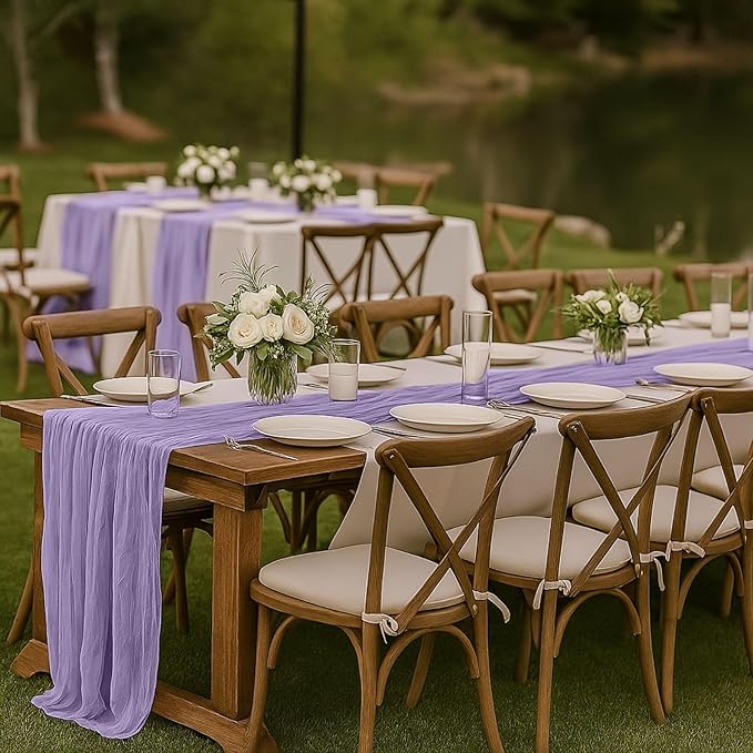 10FT Lilac Purple Cheesecloth Table Runner 120 Inch Rustic Boho Gauze Cheese Cloth Table Runner for Wedding Baby Shower Bridal Shower Birthday Party Home Decorations