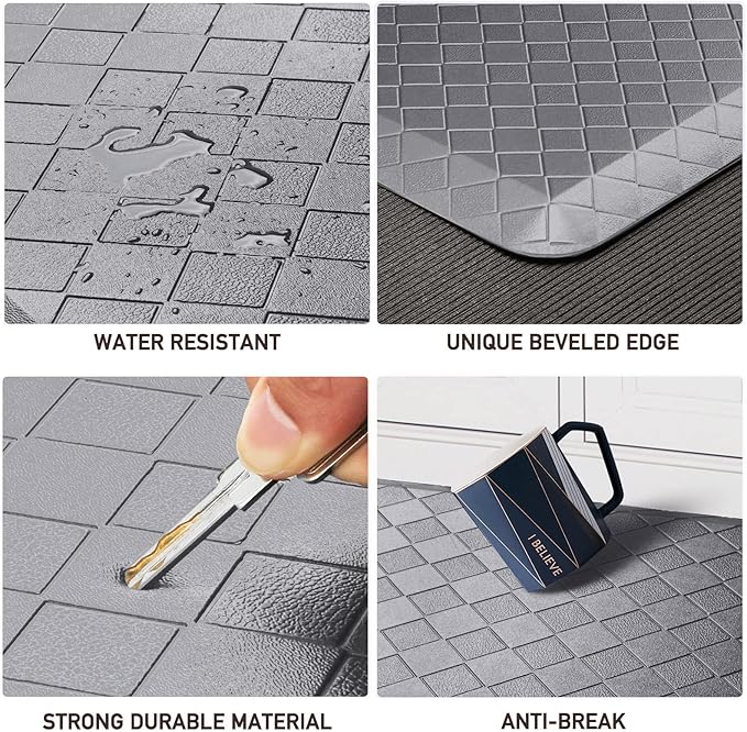 HappyTrends Kitchen Floor Mat - 4/5 Inch Thick Anti-Fatigue Kitchen Rug,Waterproof Non-Slip Kitchen Mats and Rugs Heavy Duty Ergonomic Comfort Rug for Kitchen,Office,Sink,Laundry,(17.3"x28", Gray)