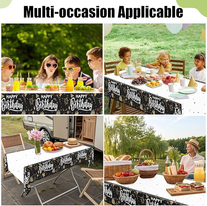 Smiry Plastic Table Cloth Disposable 5 Pack, 54 x 108 Inch Waterproof Rectangle Tablecloths for Birthday, Parties, Decorative Plastic Table Cover, Leakproof & Sturdy, Black & White