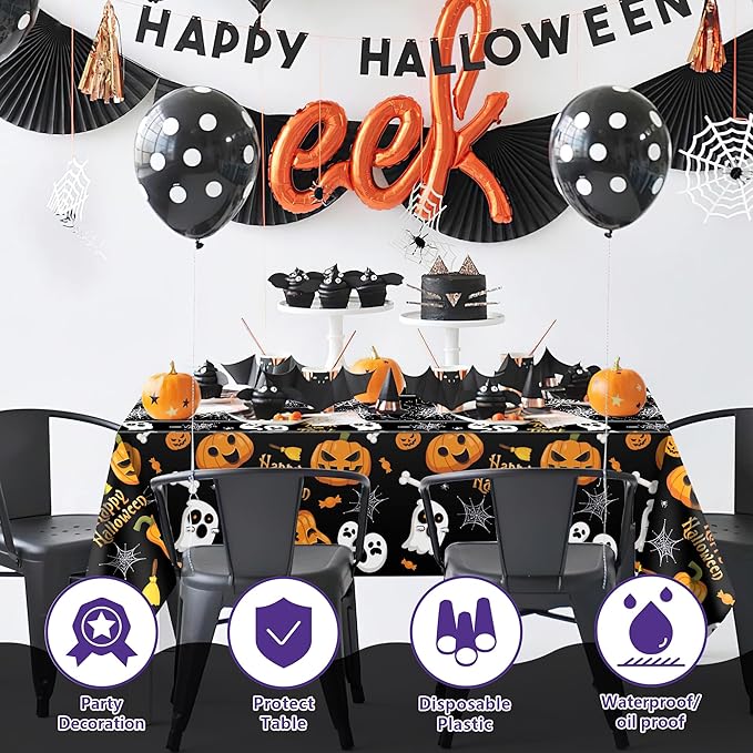OHOME Halloween Decorations - Disposable Plastic Halloween Tablecloth | Halloween Party Decorations Favors Supplies for Table Decor Indoor Outdoor Backdrop Banner,2 Pack
