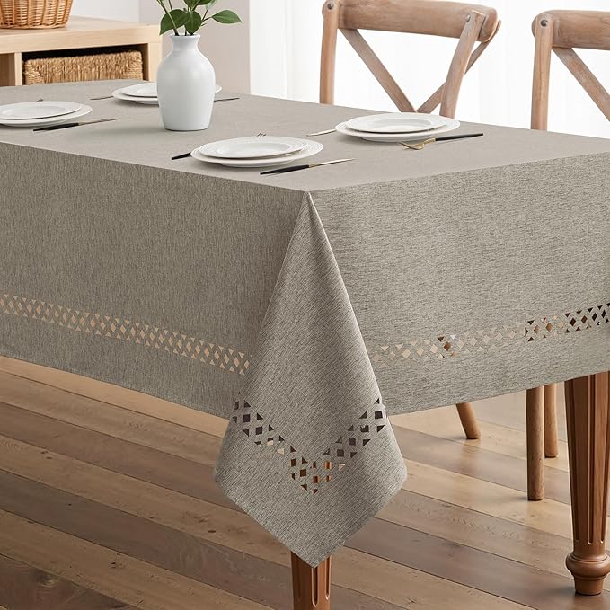 MIULEE Linen Rectangle Linen Polyester Tablecloth with Decorative Cutouts Spring Waterproof Stain Resistant & Shrink-Proof Table Cloth 60x84 inch Farmhouse Style for Dining Wedding and Outdoor