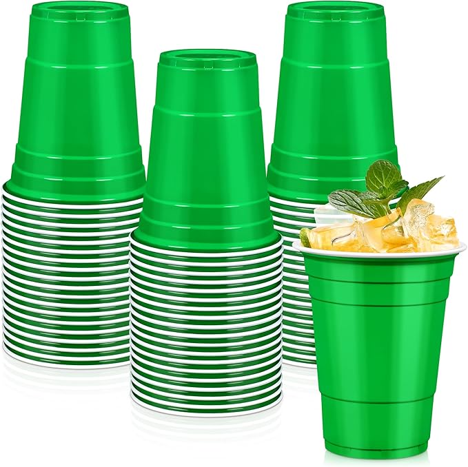 LANLISA 50 Green Plastic Cups, 16 oz Disposable Cups, Drinking Cups For Birthday Party, St Patricks Day, Christmas