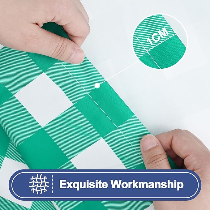 Smiry Picnic Table Cloth 2 Pack, Waterproof Elastic Fitted Tablecloths for 5FT Rectangle Tables, Washable Polyester Buffalo Plaid Tablecloth for Camping, Dining & Outdoor (Green & White, 30" x 60")