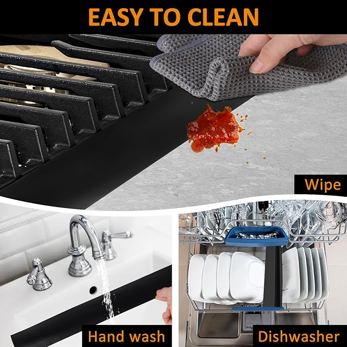 2 Pack Silicone Stove Counter Gap Covers, Heat Resistant Stove Gap Filler, 21 Inch Black Stove Guard for Counter, Easy to Clean