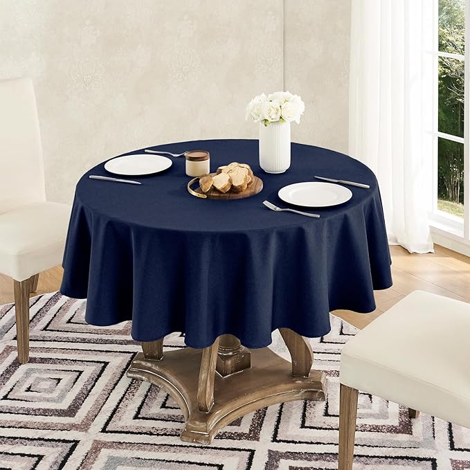 Veblandy Tablecloth Linen Textured Waterproof & Stain Resistant Table Cloth Wrinkle Free Decorative Fabric Farmhouse Table Cover for Dining/Party/Buffet/Wedding, 60 x 60 Inch, Navy Blue