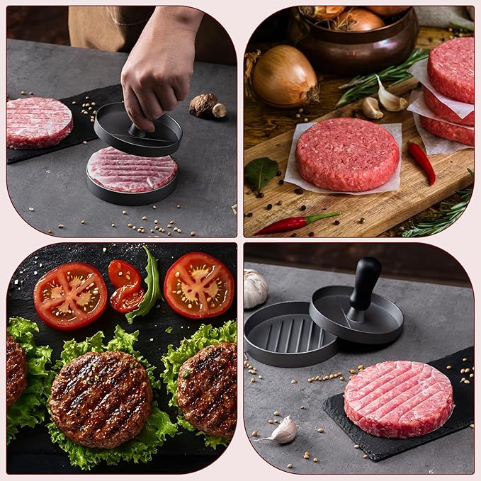 Burger Press 100 Patty Papers Set,4.6 Inch Round Smasher,Non-Stick Hamburger Patty Maker with Wax Paper,Aluminum Burger Maker for Kitchen BBQ Meat Beef Cheese Veggie Burger Maker