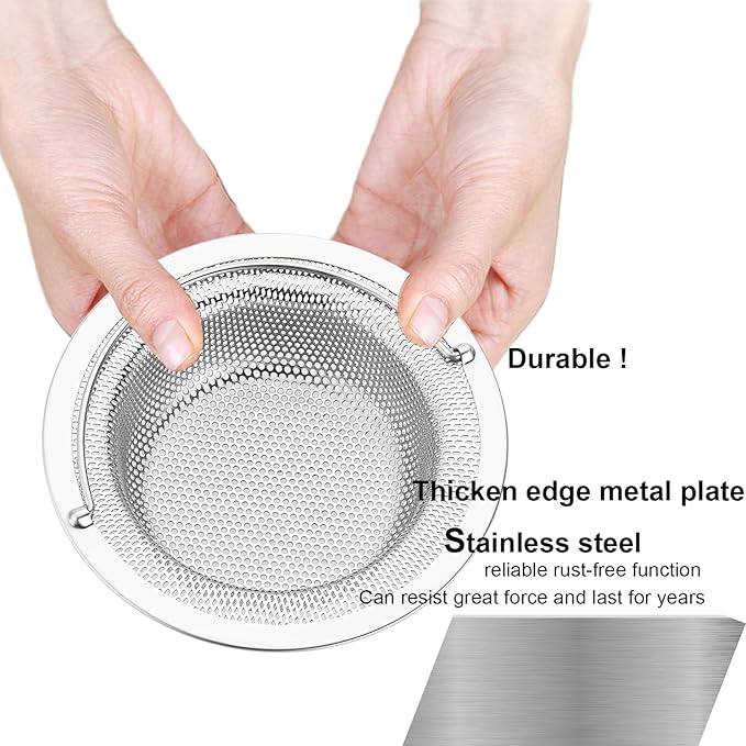 LASSHSWA Kitchen Sink Strainer Stainless Steel, Kitchen Sink Drain Strainer with Handle, Sink Strainers with Large Wide Rim 4.5" Diameter for Kitchen Sinks (2PCS)