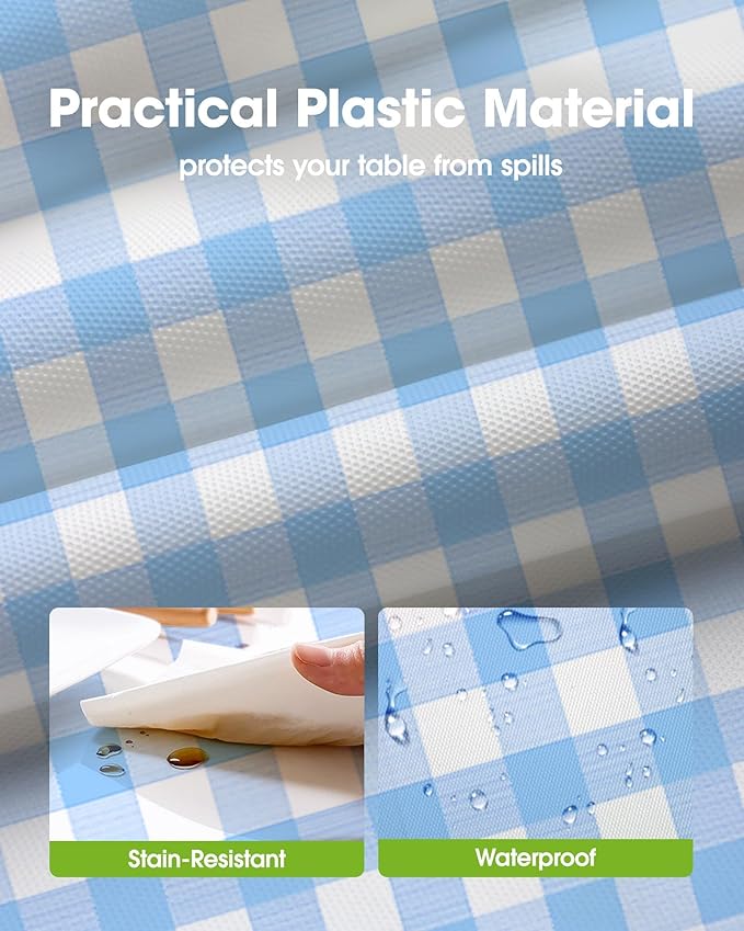 Pureegg Plastic Table Cloth Disposable 10 Pack, 54 x 108 Inch Table Cloths, Party, Picnic, Decorative Gingham Tablecloths, Rectangle, Blue and White Checkered Cover, Leakproof & Sturdy, Blue Plaid