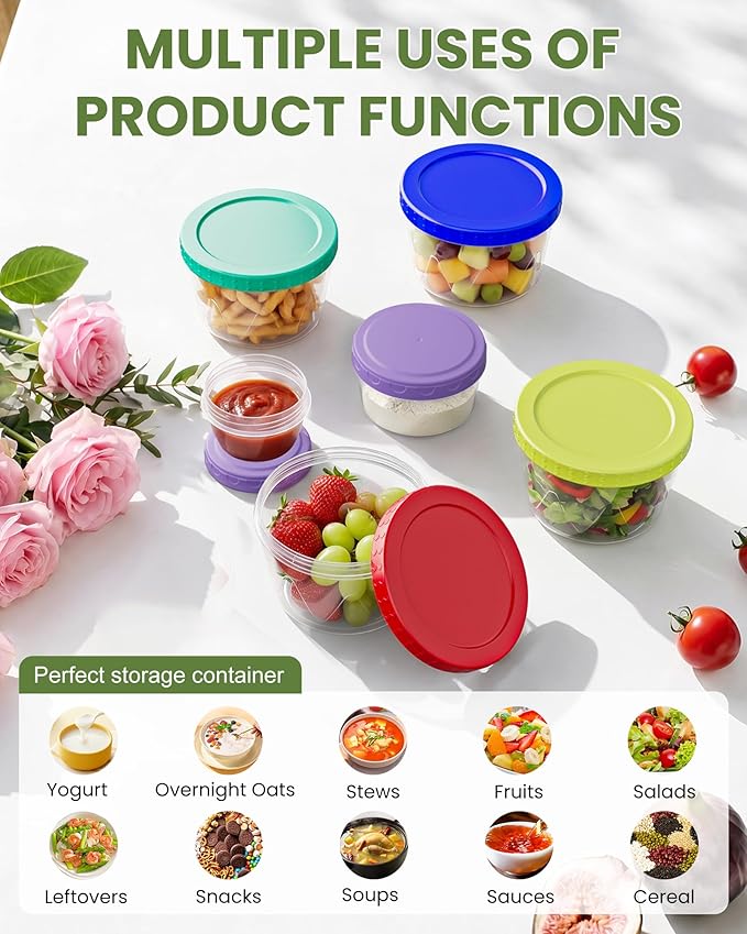 9 Pack- 17/10/5/2.7oz Reusable Freezer Storage Containers, Airtight Plastic Food Sauce Salad Dressing Storage Containers with Twist Top Lids, BPA Free, Stackable, Leakproof, Microwave/Dishwasher Safe
