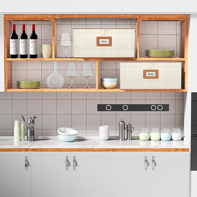 Aokeyee 2-Pack Wine Glass Storage Box with Dividers, Hard Shell Stemware Case Holds 24 Crystal Glasses & Drinkware, for Moving & Protection, Ivory