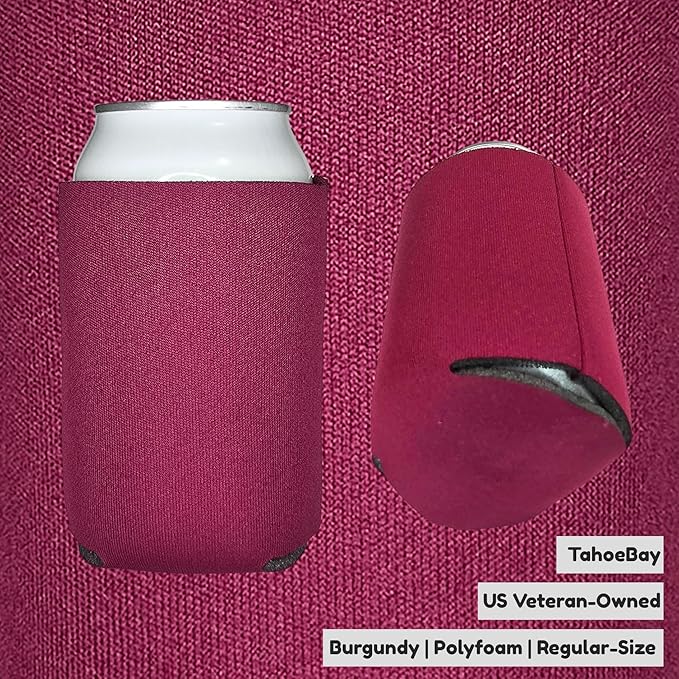 TahoeBay Bulk Blank Beer Can Cooler Sleeves (50-Pack) Sublimation Blanks for Vinyl Plain Soft Foam Can Sleeves Coolers for Soda Cans & Bottles Black, White, Assorted Solid Color (Burgundy)