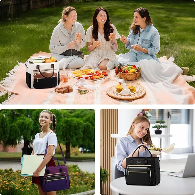 LOVEVOOK Insulated Lunch Bag Women,Wide Opening Adult Lunch Box Women with Cup Holder,Large Leakproof Cooler Bag for Work Picnic Beach Family College Mom Teacher,Lunch Box/Bag for Kids Girl Boy School