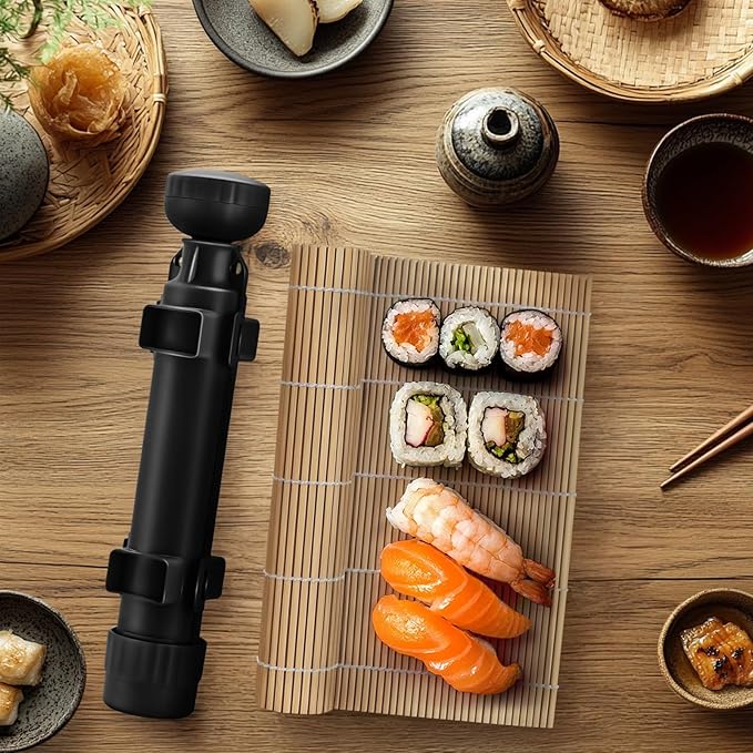 Sushi Making Kit, Upgraded 11.8 Inches Sushi Roller, Sushi Rolling Mat Sushi Maker Sushi Kit, Sushi Bazooka Easy Made Sushi Black
