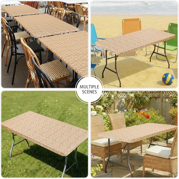 Smiry Spandex Fitted Tablecloth for 4 Foot Rectangle Tables, Washable Picnic Table Cover with Elastic, Stretch Reusable Table Cloth for Outdoor, Camping, Dining & Kitchen (Weave, 24"x48")