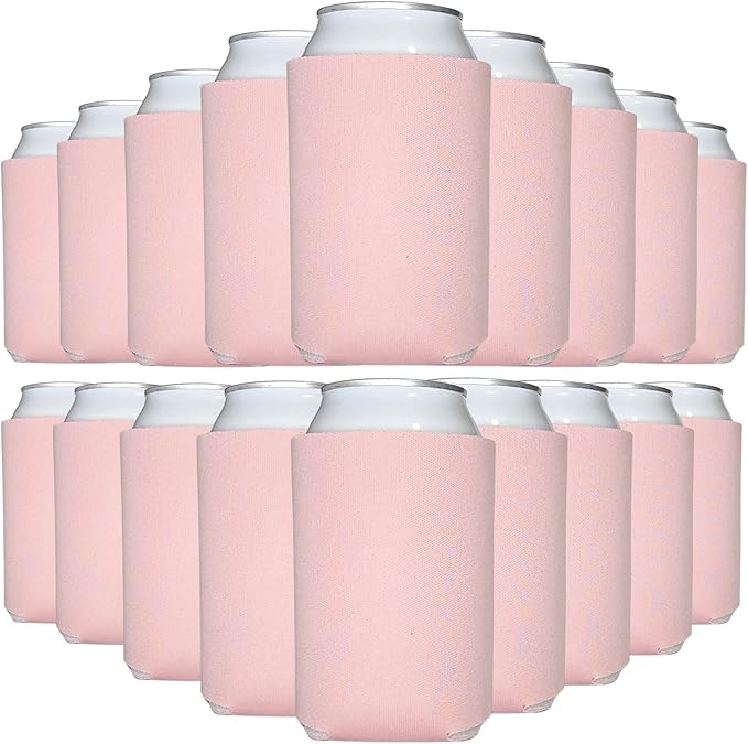TahoeBay Bulk Blank Beer Can Cooler Sleeves (50-Pack) Sublimation Blanks for Vinyl Plain Soft Foam Can Sleeves Coolers for Soda Cans & Bottles Black, White, Assorted Solid Color (Dusty Rose)