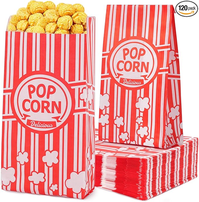 Paper Popcorn Bags,120 Pack 1oz Popcorn Bags Individual Servings, Popcorn Bag Bulk for Popcorn Machine,Movie Nights Pop Corn Bags