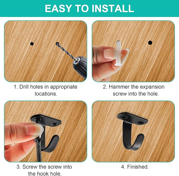 12Pcs Screw Mount Ceiling Hooks Stainless Steel Under-Shelf Towel Hook Heavy Duty Coat Hook Hanger for Kitchen, Cupboard, Cabinet, Bathroom (Matte Black)