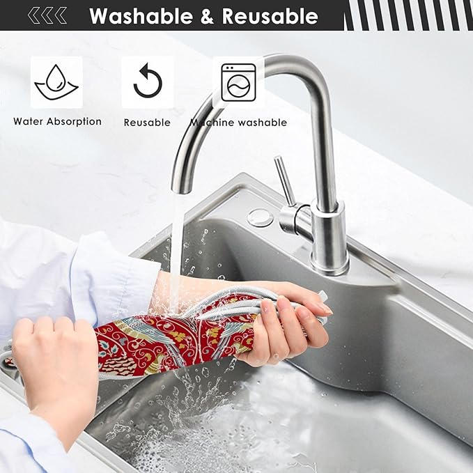 Sink Mat for Faucet Sink Splash Guard Faucet Handle Drip Catcher for Kitchen Bathroom Absorbent Microfiber Dish Drying Mat Boho Bird 2pcs