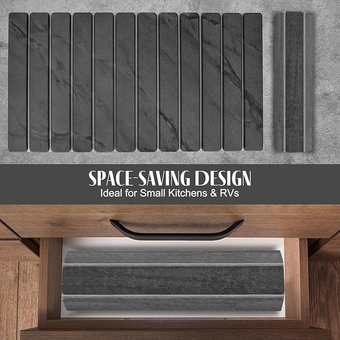 2 PCS Extra Large Stone Dish Drying Mat for Kitchen Counter, 28"×16" Marble Dish Drying Mat with 8"x 4" Coasters, Non - Slip Collapsible Absorbent Mat for Multi - Purpose, Match Any Countertop