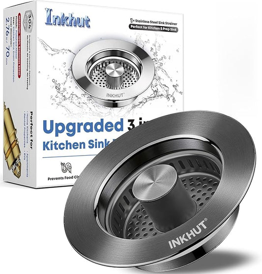 Upgraded 3 in 1 Kitchen Sink Drain Strainer - Stainless Steel Sink Stopper, Anti-Clogging Food Catcher Basket, Sink Bounce Core Drain Strainer Plug for US Standard 3 1/2 inch Drain (Dark Grey)