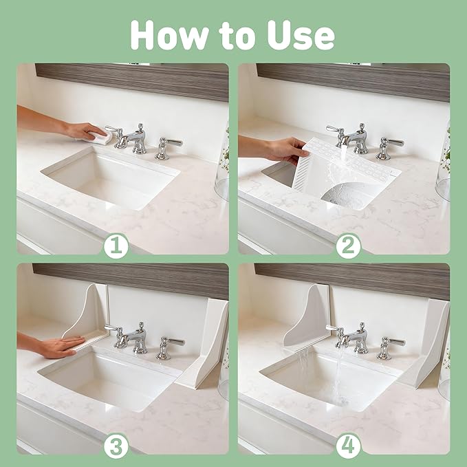 No-Adhesive 2-Pack All-Silicone Shower Splash Guard with Strong Suction Cups, Reusable Bath Tub Corner Water Blocker for Secure Seal&Easy Removal，Keep Water in Shower or Bath, One-Piece Design, White