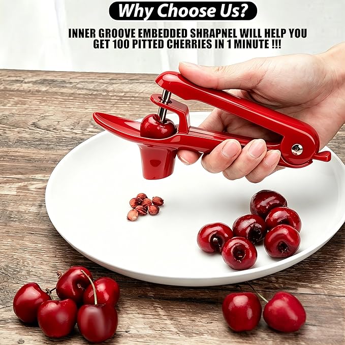 Cherry Pitter - Makmzoon Cherries Corer Cherry Remover Stainless Steel Cherry Pitter Tool for Making Cherry Jam(Red)