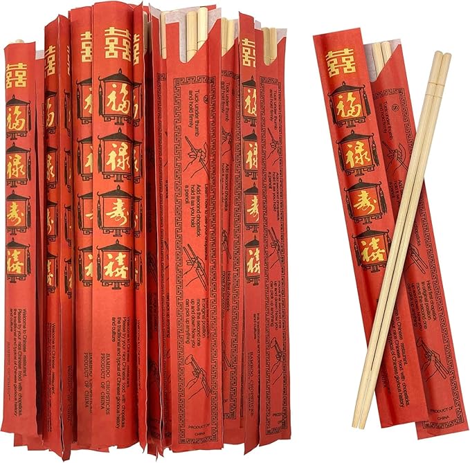 52USA Disposable Bamboo Chopsticks (100 Sets) - 9'' Long, UV Treated, Individually Wrapped Japanese and Chinese Wooden Chopsticks Bulk