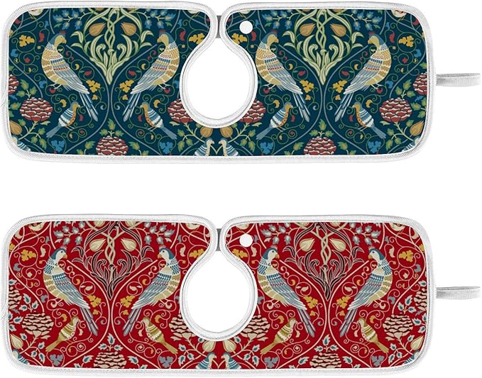 Sink Mat for Faucet Sink Splash Guard Faucet Handle Drip Catcher for Kitchen Bathroom Absorbent Microfiber Dish Drying Mat Boho Bird 2pcs
