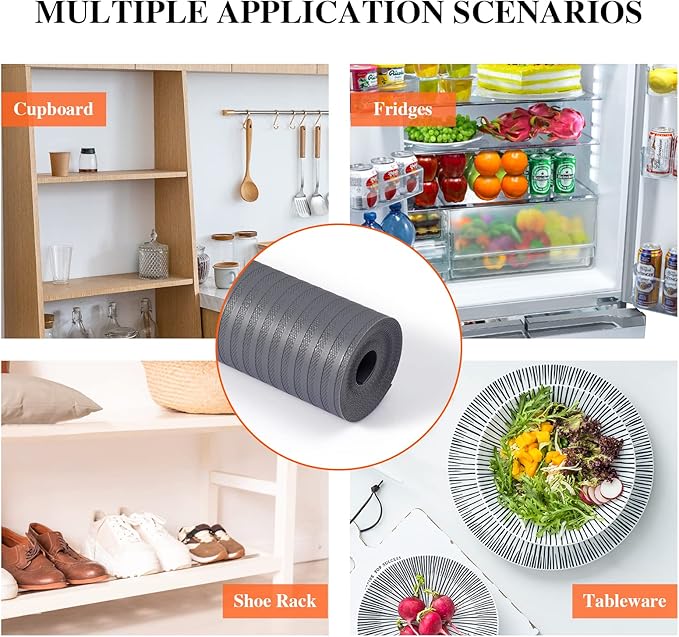 Shelf Liners for Kitchen Cabinets, 16Inch x 30Ft, Non Adhesive Shelf Liner, Non-Slip Kitchen Drawer Liners, Waterproof Durable Cabinet Liners for Shelves, Refrigerator, Pantry, Dark Gray