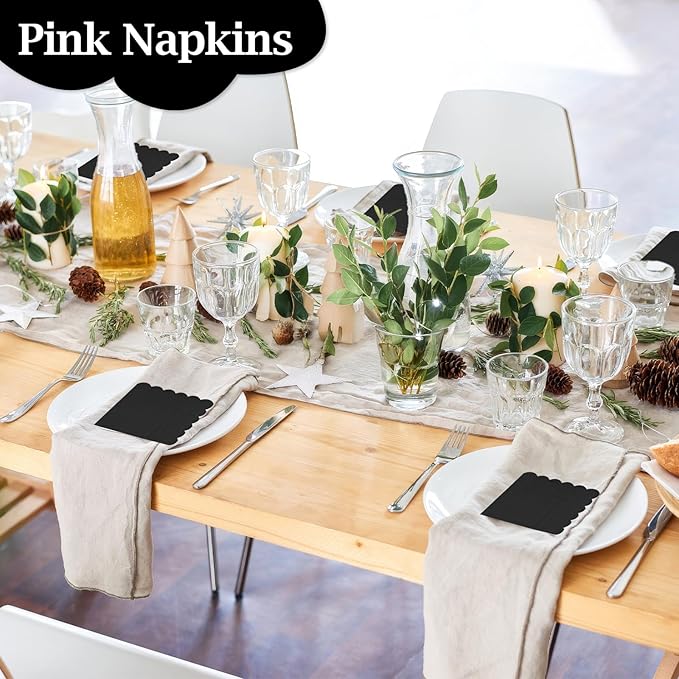 100 Pcs Cocktail Napkins, 2-Ply 5 x 5 Inches Disposable Scalloped Napkins, Thick Premium Dessert Napkins for Party, Wedding, Dinner, Birthday, Anniversary, Festival (Black)