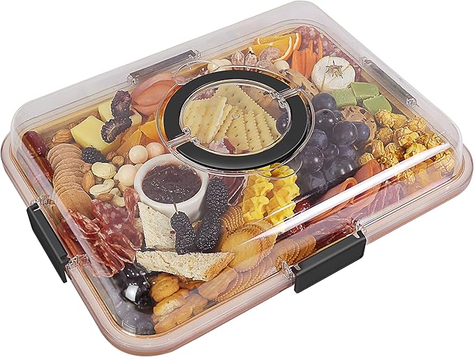 Renmxj Charcuterie Board with Clear Lid, Travel Portable Cheese Board Charcuterie Boxes Cutting Boards for Kitchen, House Warming Gifts New Home, Gifts for Women (Black, 1 Compartment)