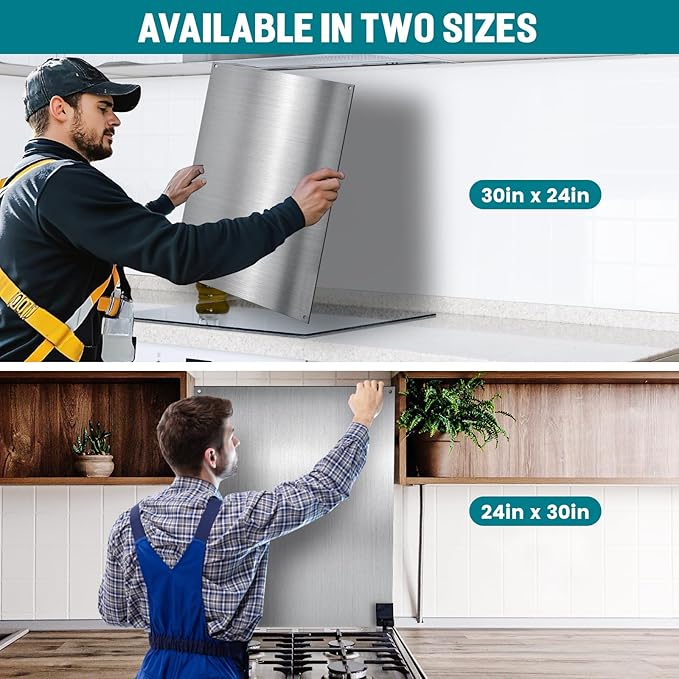 24" x 30" Stainless Steel Backsplash for Stove - Ultra Flat Metal Splatter Guard for Kitchen Wall, Stove Backsplash Panel with 4 Pre-Drilled Holes, Easy Install