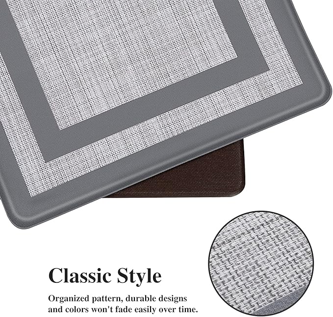 Mattitude Kitchen Mats Set of 2,Cushioned Anti-Fatigue Non-Skid Rug Sets Ergonomic Comfort Standing Mat for Kitchen, Floor, Office, Sink, Laundry, Gray and Gray